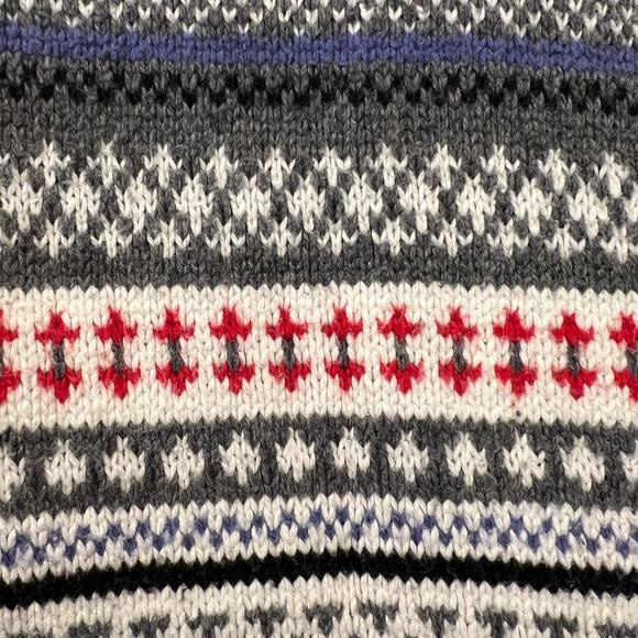 Tommy Hilfiger Fair Isle Wide Neck Hip Length Cap Sleeve Sweater Size M Gray Red - Picture 10 of 11